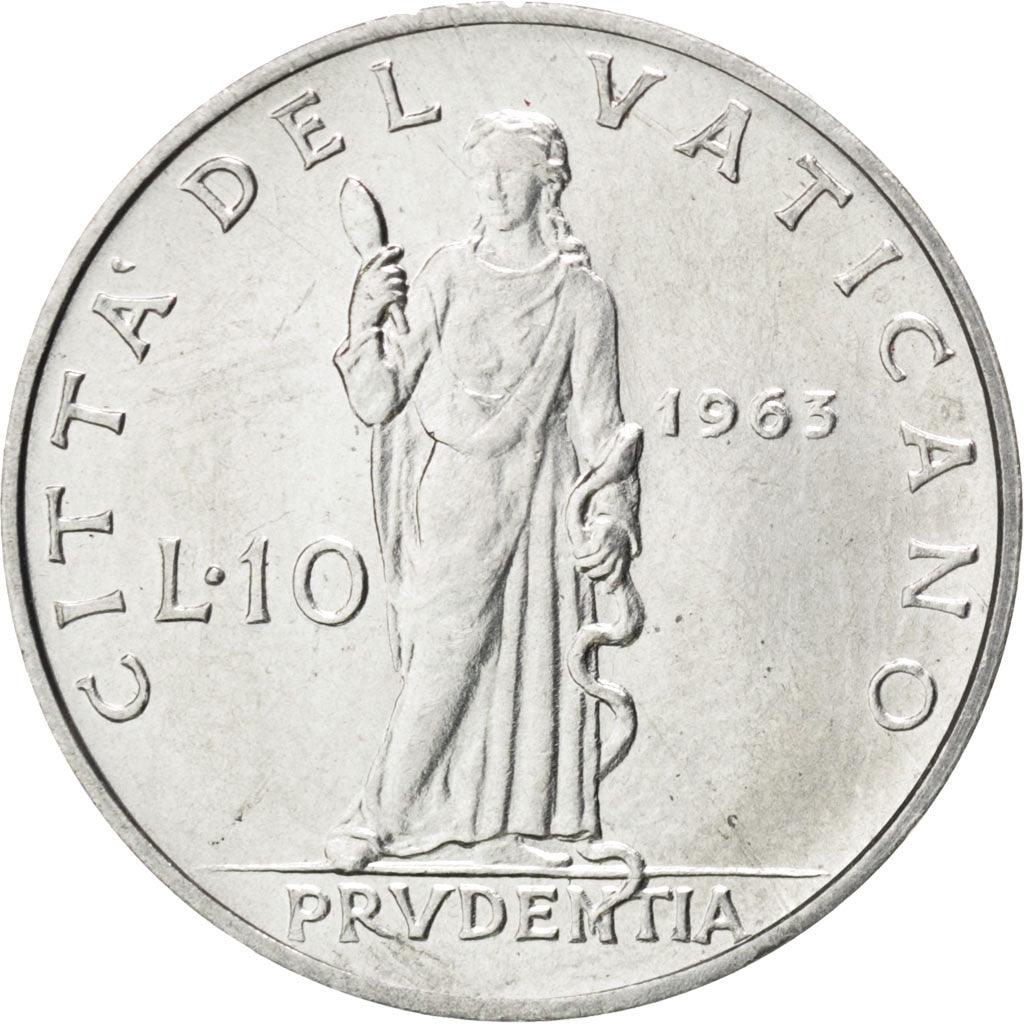 VATICAN CITY, 10 Lire, 1963, KM #79.1, MS(63), Aluminum, 23, 1.59