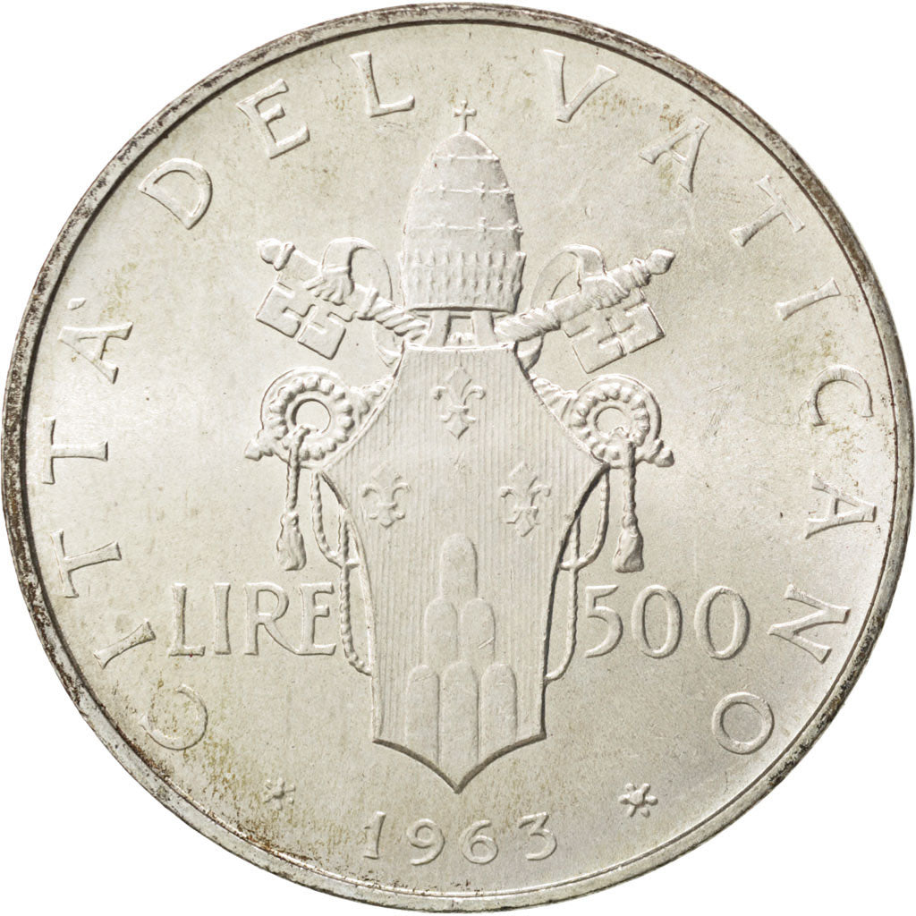 VATICAN CITY, 500 Lire, 1963, KM #83.1, MS(63), Silver, 29.3, 11.00