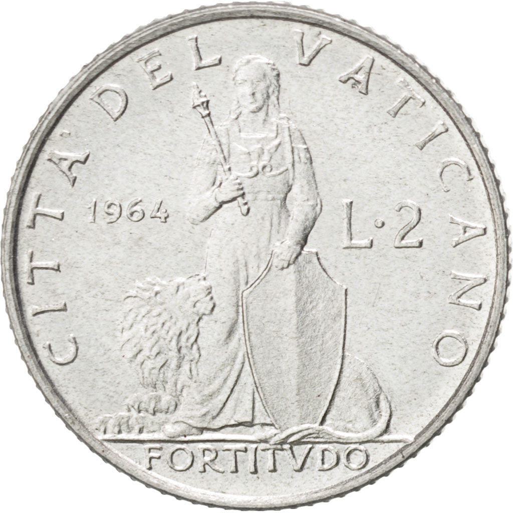 VATICAN CITY, 2 Lire, 1964, KM #77.2, MS(63), Aluminum, 18, 0.80