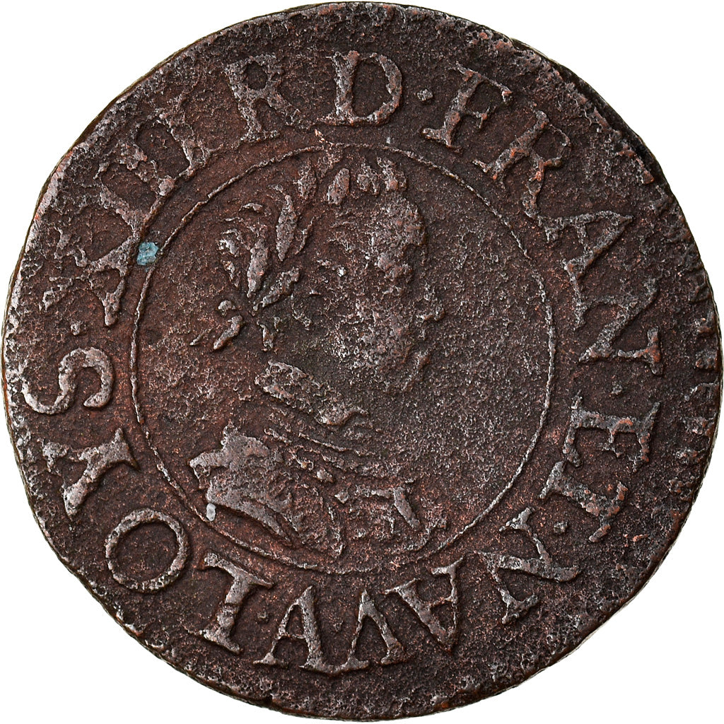 Coin, France, Louis XIII, Denier Tournois, 1614, Paris, EF(40-45), Copper