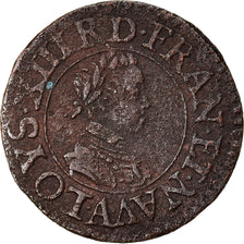 Coin, France, Louis XIII, Denier Tournois, 1614, Paris, EF(40-45), Copper