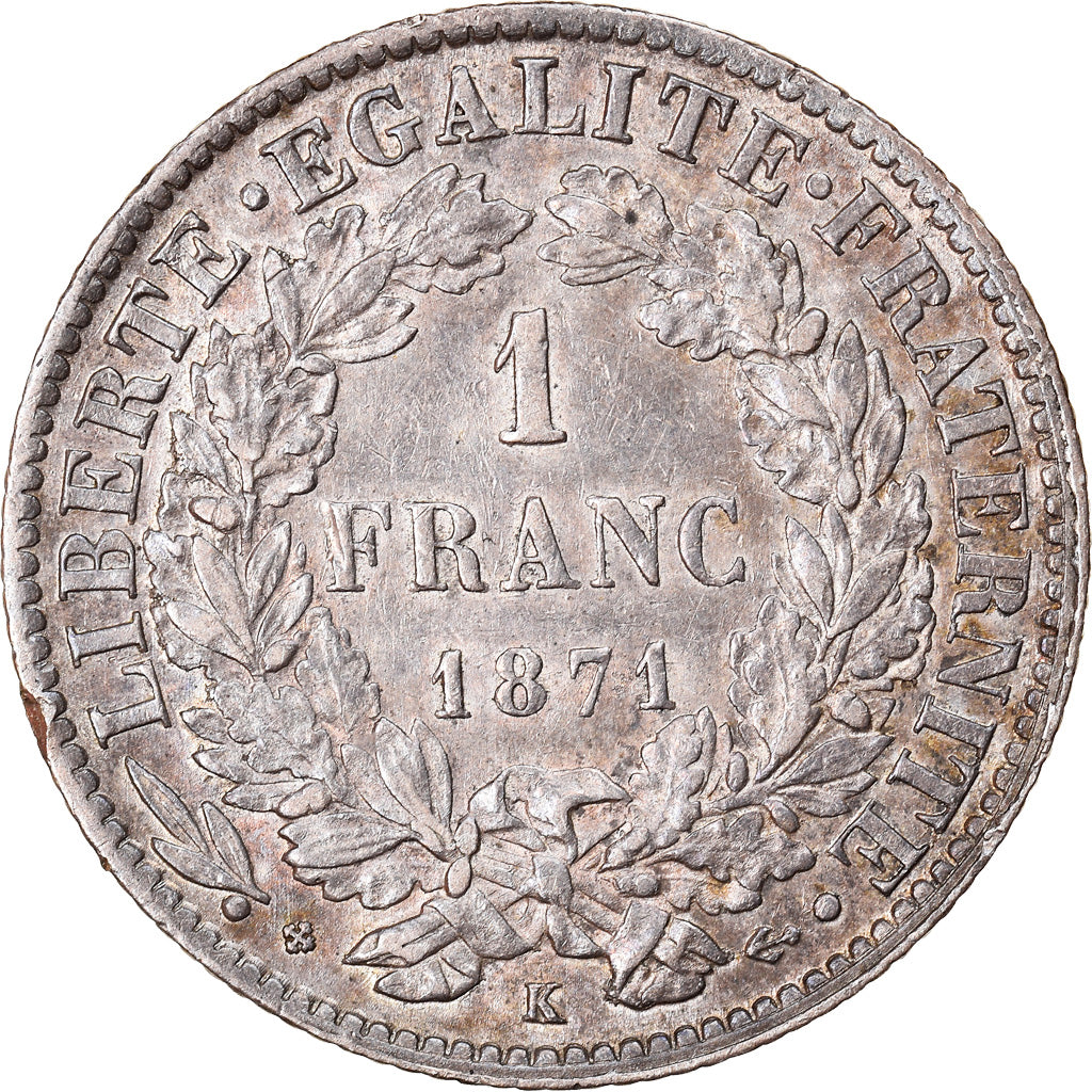 Coin, France, Cérès, Franc, 1871, Bordeaux, AU(50-53), Silver, KM:822.2
