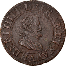Moeda, França, Henri IV, Double Tournois, 1607, Paris, EF(40-45), Cobre