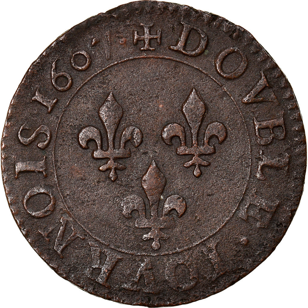 Munten, Frankrijk, Henri IV, Double Tournois, 1607, Paris, ZF, Koper, KM:16.1