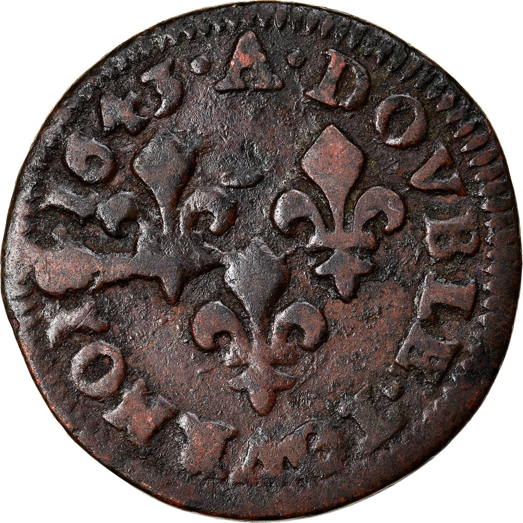 Münze, Frankreich, Louis XIII, Double tournois de Warin, tête à gauche