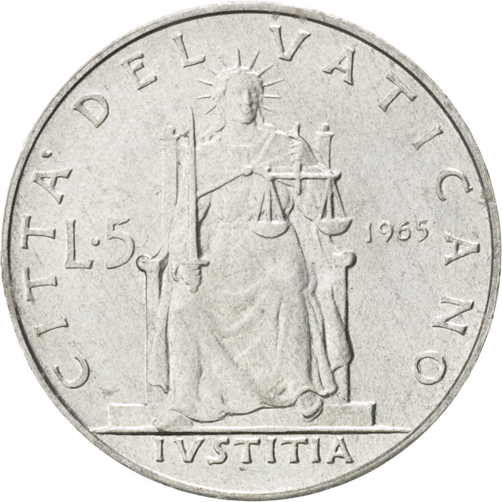 Moneta, CITTÀ DEL VATICANO, Paul VI, 5 Lire, 1965, SPL, Alluminio, KM:78.2