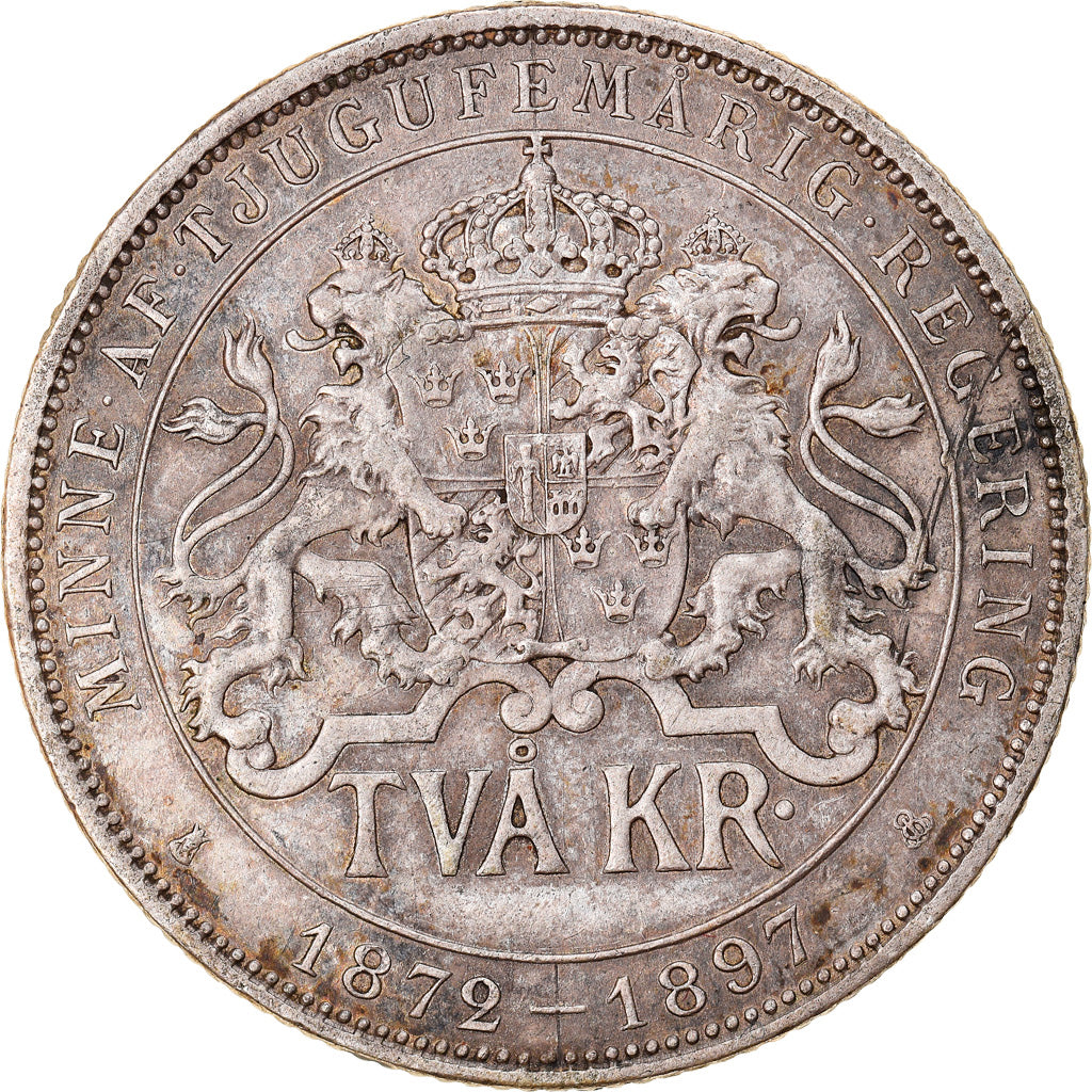 Coin, Sweden, Oscar II, 2 Kronor, 1897, AU(50-53), Silver, KM:762
