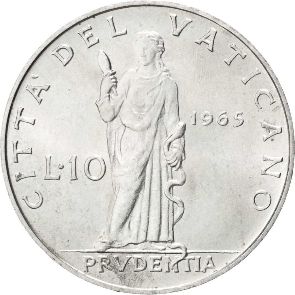 Münze, Vatikanstadt, Paul VI, 10 Lire, 1965, UNZ, Aluminium, KM:79.2