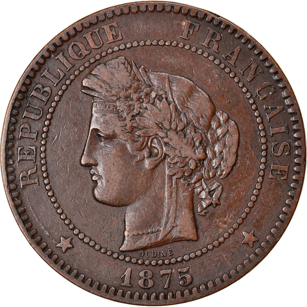 Coin, France, Cérès, 10 Centimes, 1875, Bordeaux, EF(40-45), Bronze, KM:815.2