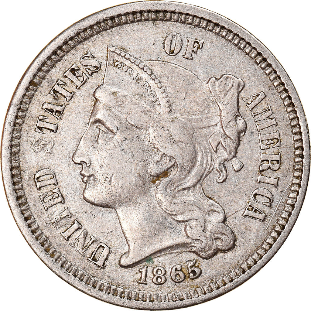 Moneda, Estados Unidos, Nickel 3 Cents, 1865, U.S. Mint, Philadelphia, MBC+