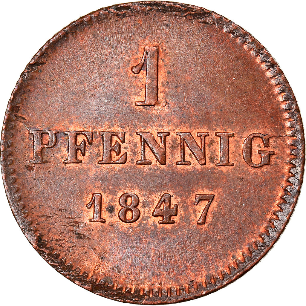 Coin, German States, BAVARIA, Ludwig I, Pfennig, 1847, Munich, MS(60-62)