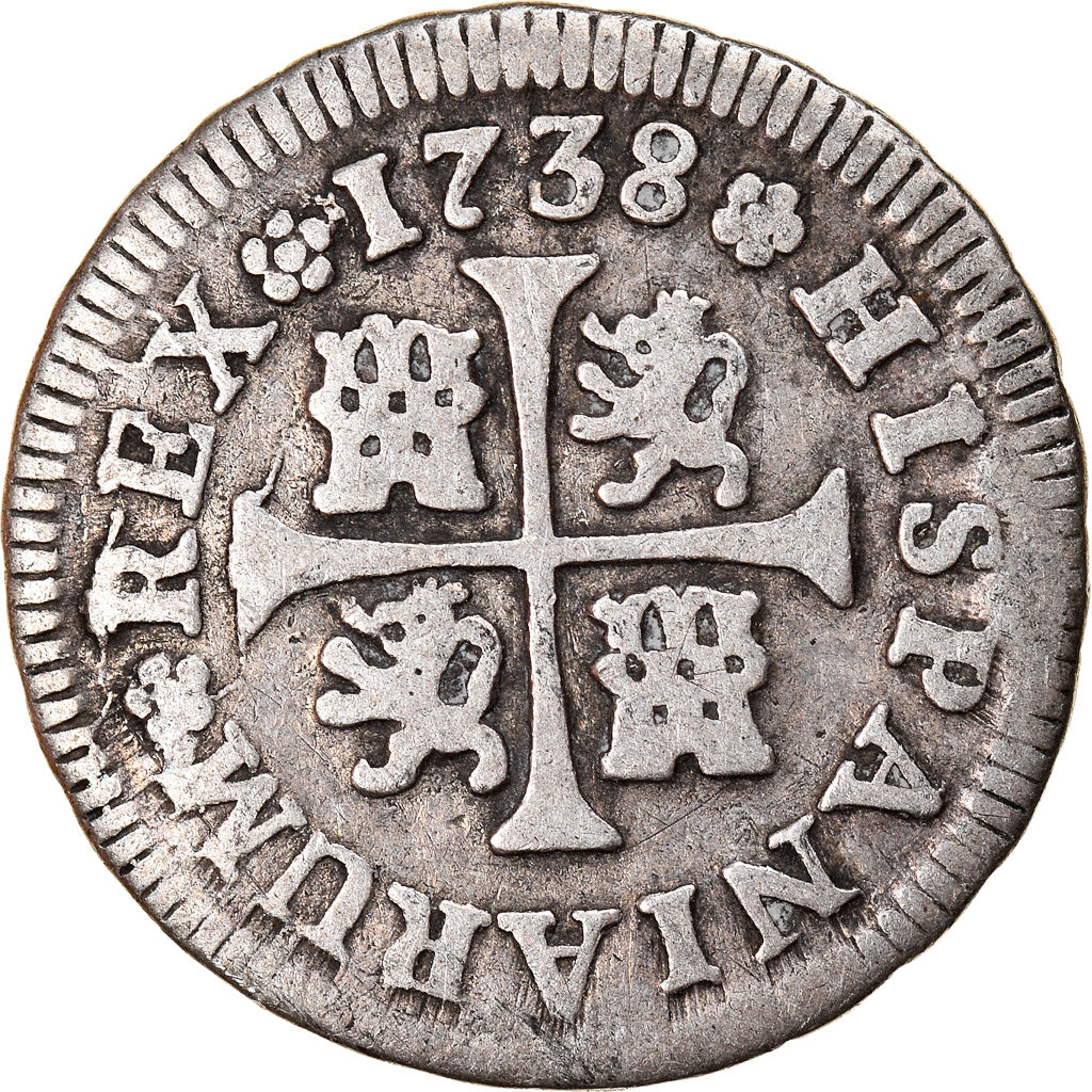 Monnaie, Espagne, Philip V, 1/2 Réal, 1738, Madrid, TB+, Argent, KM:350.1