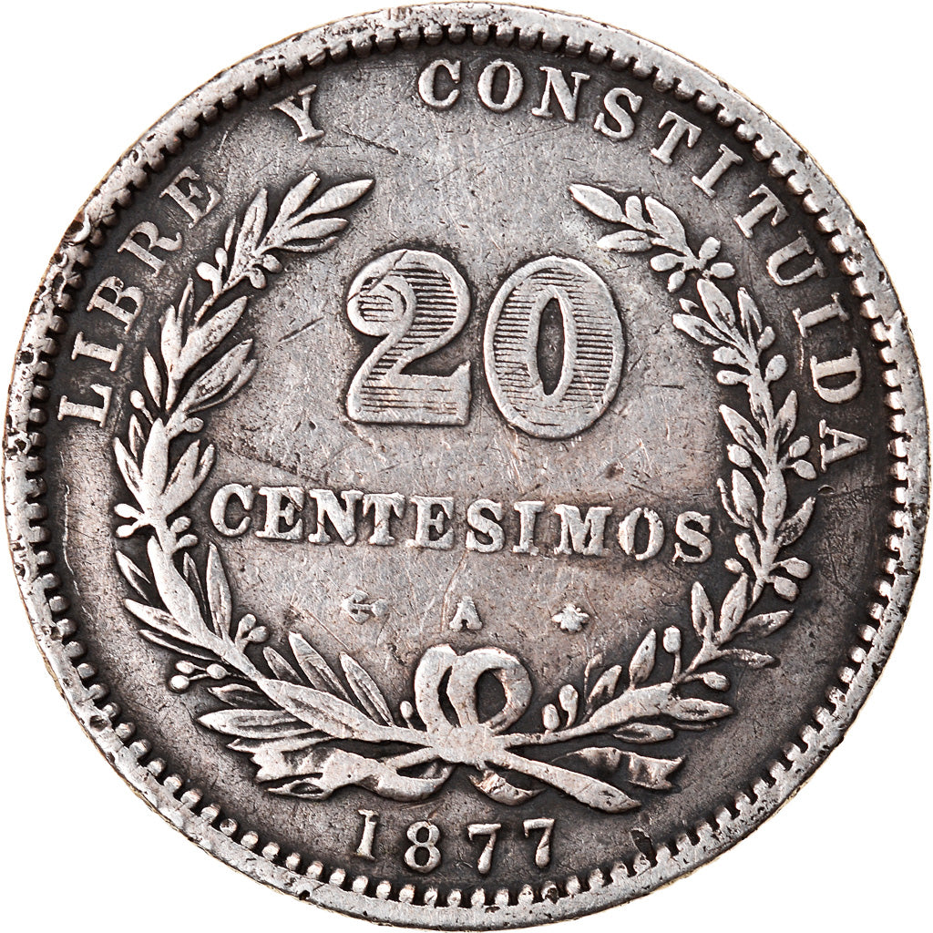 Coin, Uruguay, 20 Centesimos, 1877, Uruguay Mint, Paris, Berlin, Vienna