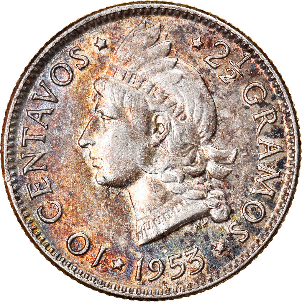Coin, Dominican Republic, 10 Centavos, 1953, AU(55-58), Silver, KM:19