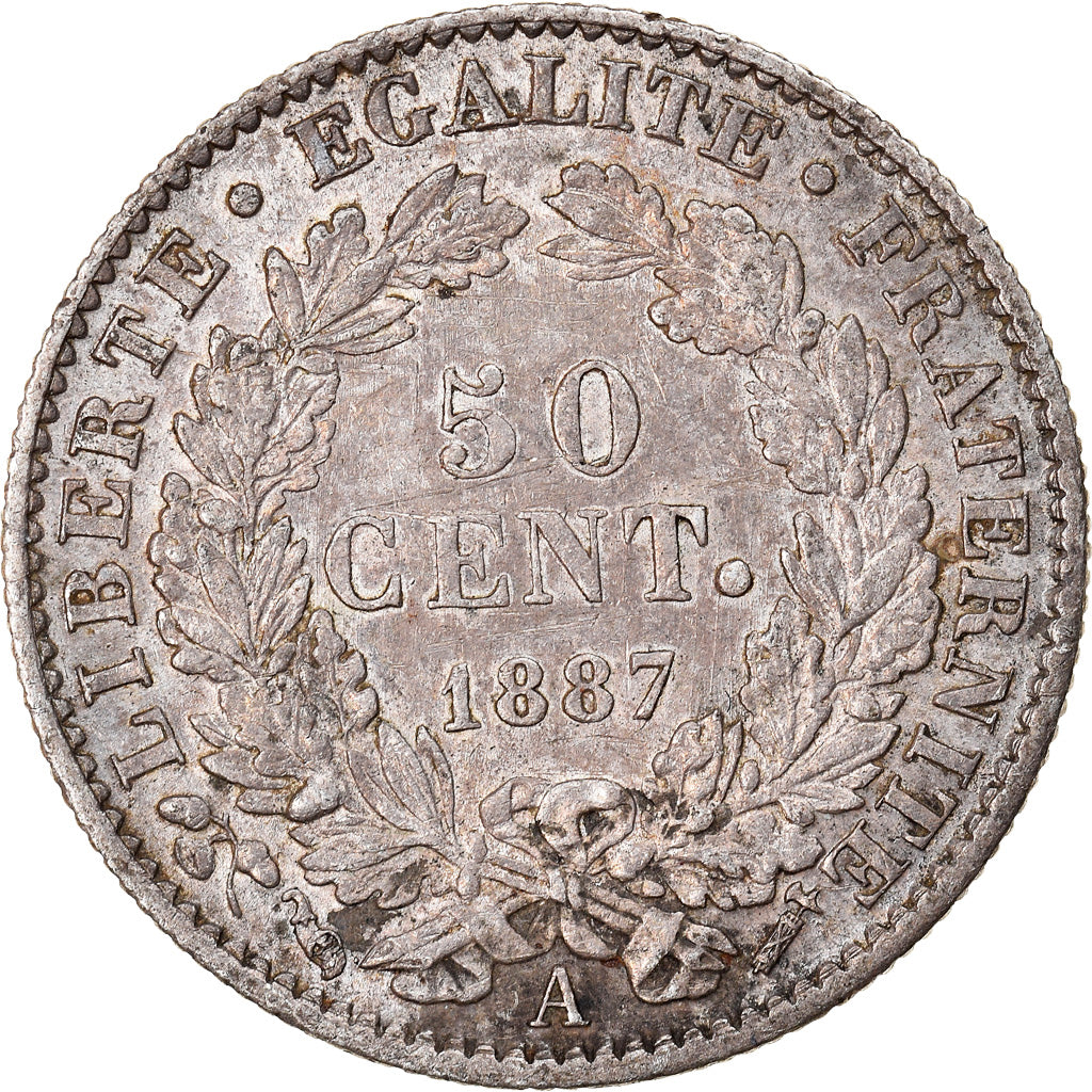 Coin, France, Cérès, 50 Centimes, 1887, Paris, EF(40-45), Silver, KM:834.1