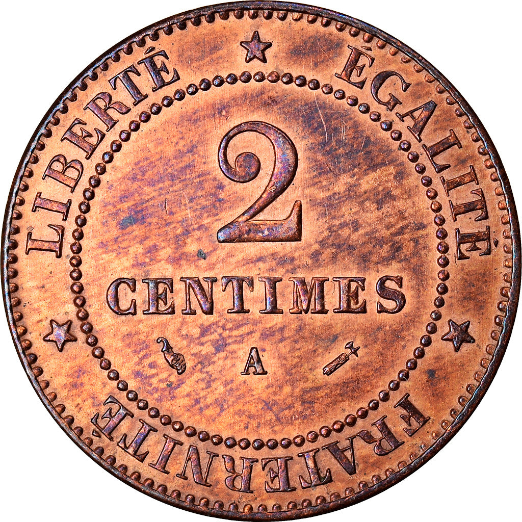Moeda, França, Cérès, 2 Centimes, 1882, Paris, MS(60-62), Bronze, KM:827.1