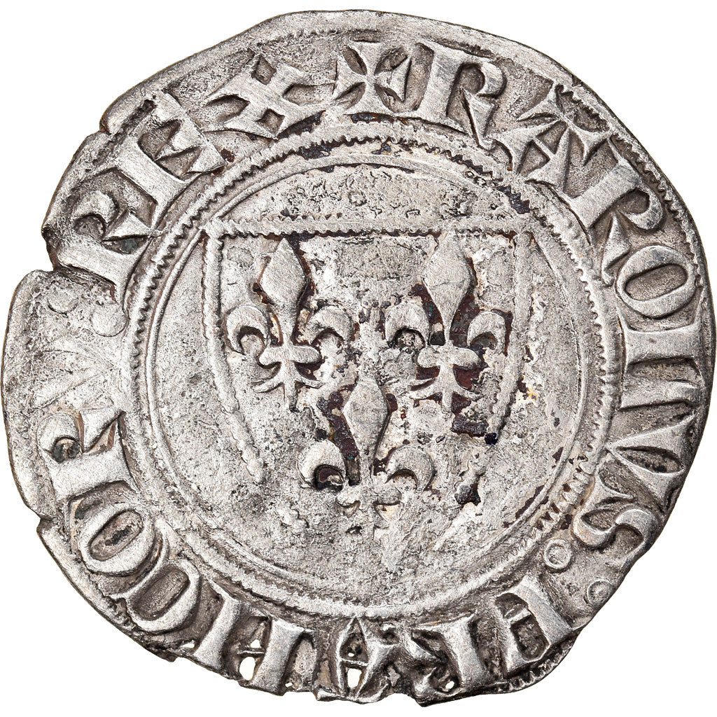Coin, France, Charles VI, Blanc Guénar, Romans, EF(40-45), Billon