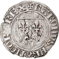 Coin, France, Charles VI, Blanc Guénar, Romans, EF(40-45), Billon