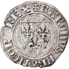 Moneta, Francja, Charles VI, Blanc Guénar, Romans, EF(40-45), Bilon