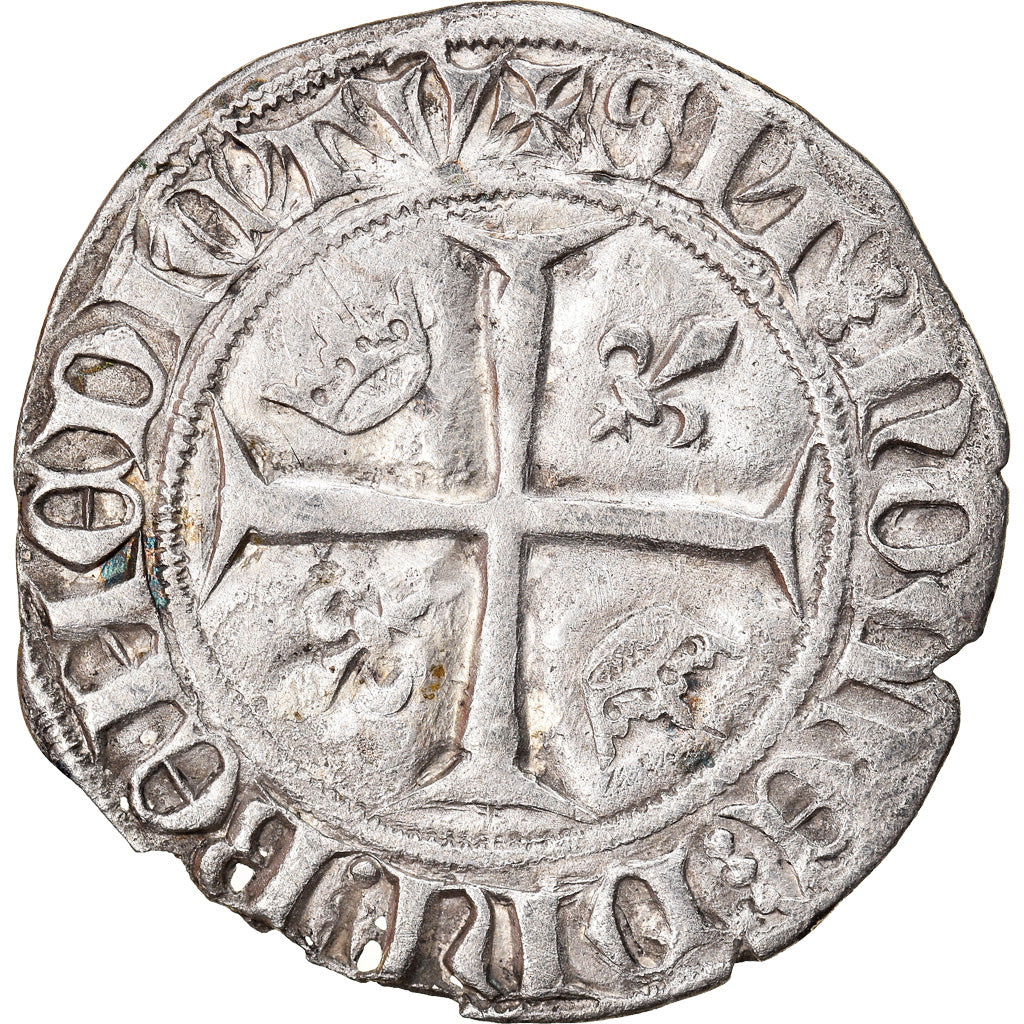 Coin, France, Charles VI, Blanc Guénar, Romans, EF(40-45), Billon
