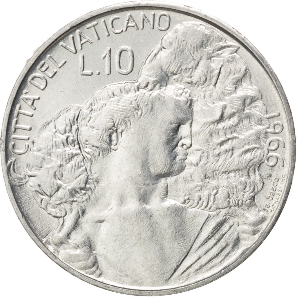 Moneta, CITTÀ DEL VATICANO, Paul VI, 10 Lire, 1966, SPL, Alluminio, KM:87