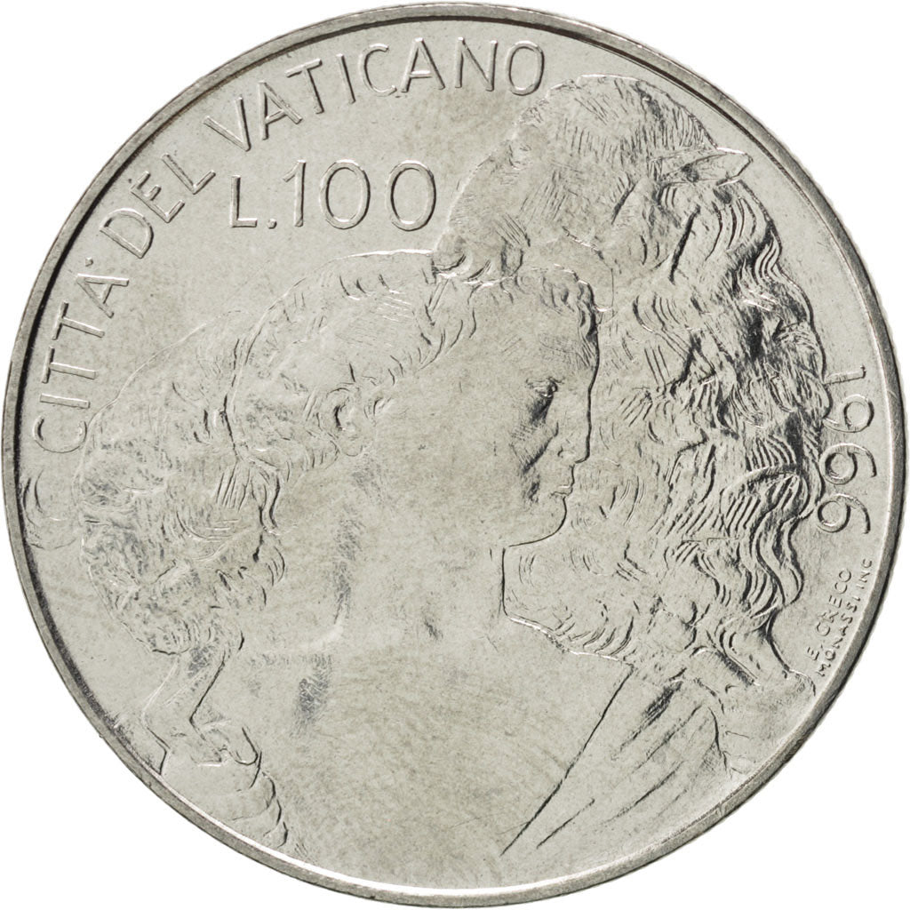 VATICAN CITY, 100 Lire, 1966, KM #90, MS(63), Stainless Steel, 27.75, 8.01