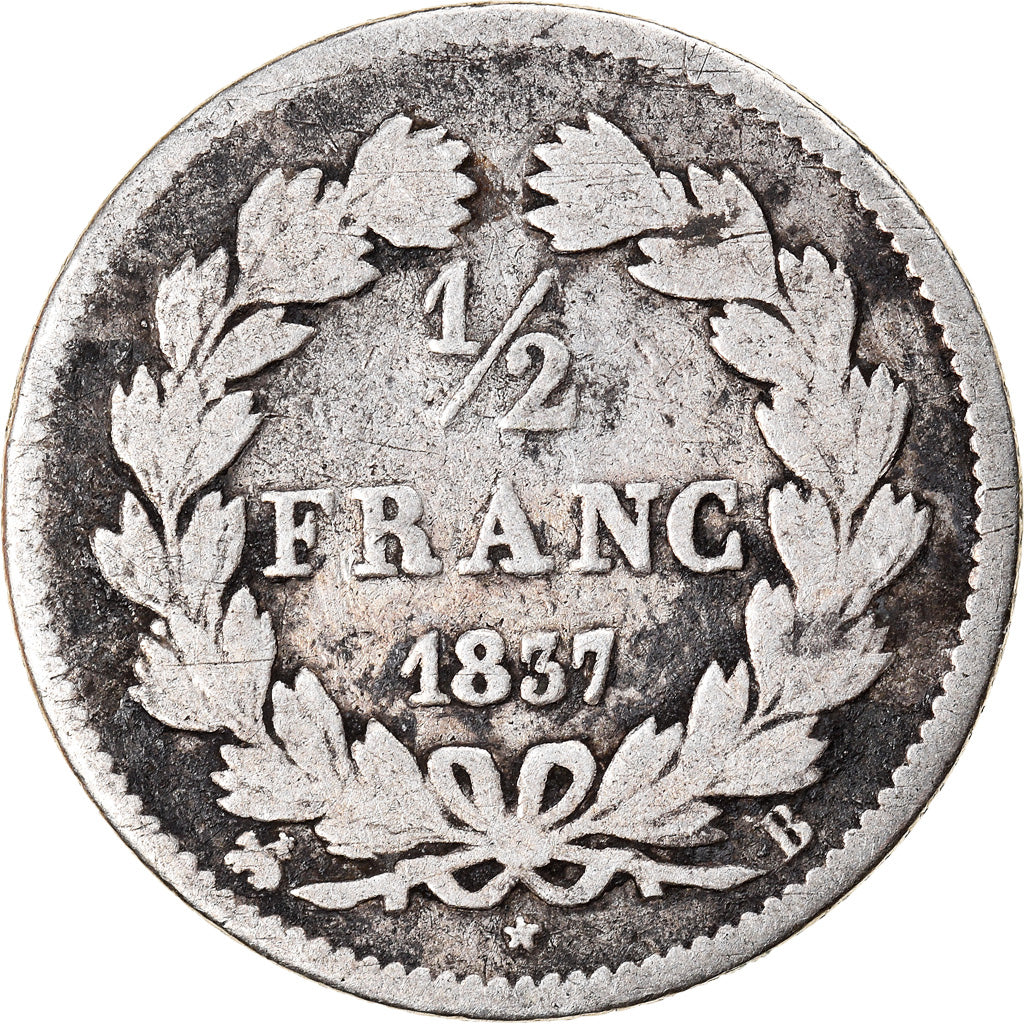 Moneta, Francja, Louis-Philippe, 1/2 Franc, 1837, Rouen, F(12-15), Srebro