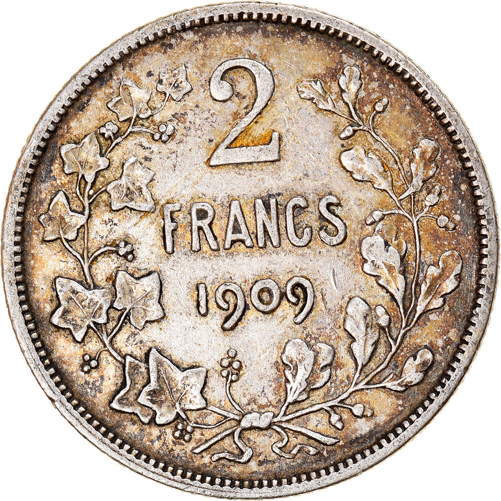 Coin, Belgium, Leopold II, 2 Francs, 2 Frank, 1909, AU(50-53), Silver, KM:58.1