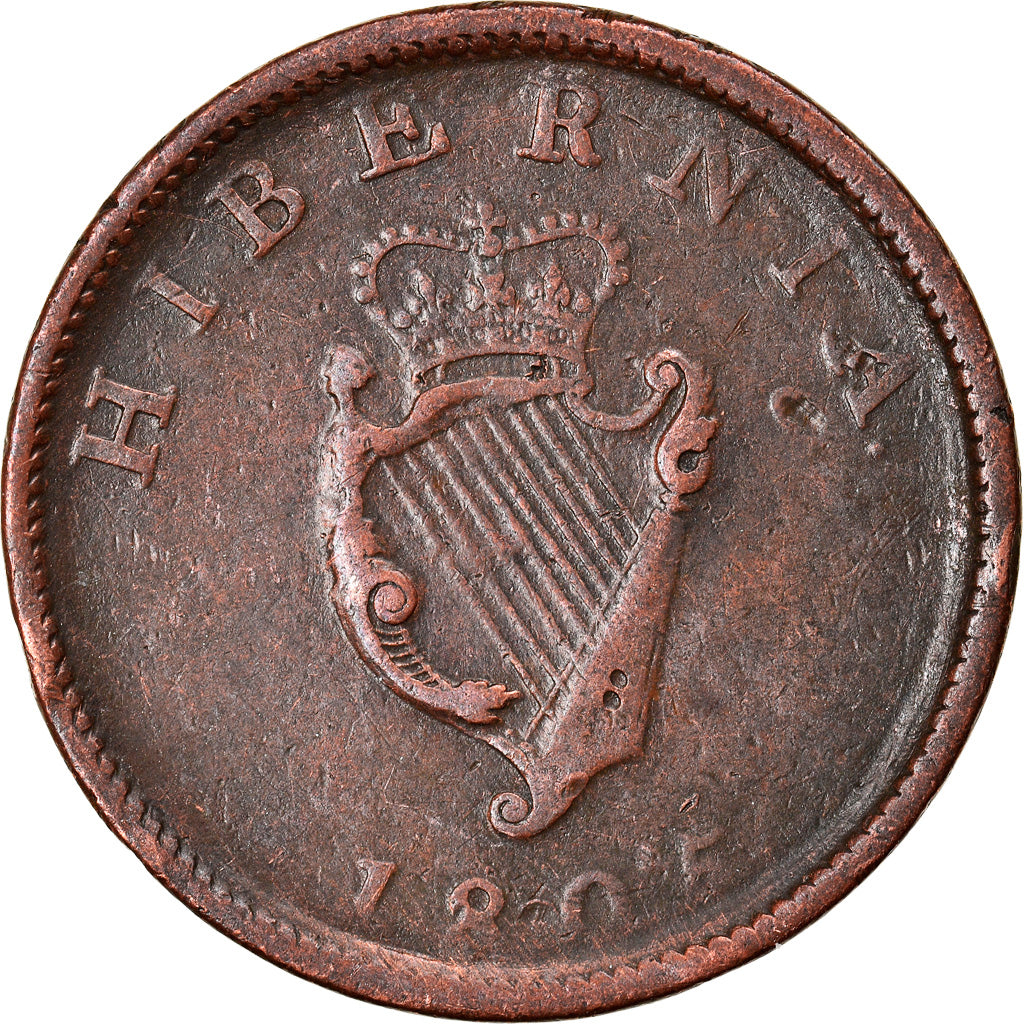 Coin, Ireland, George III, 1/2 Penny, 1805, VF(30-35), Copper, KM:147.1