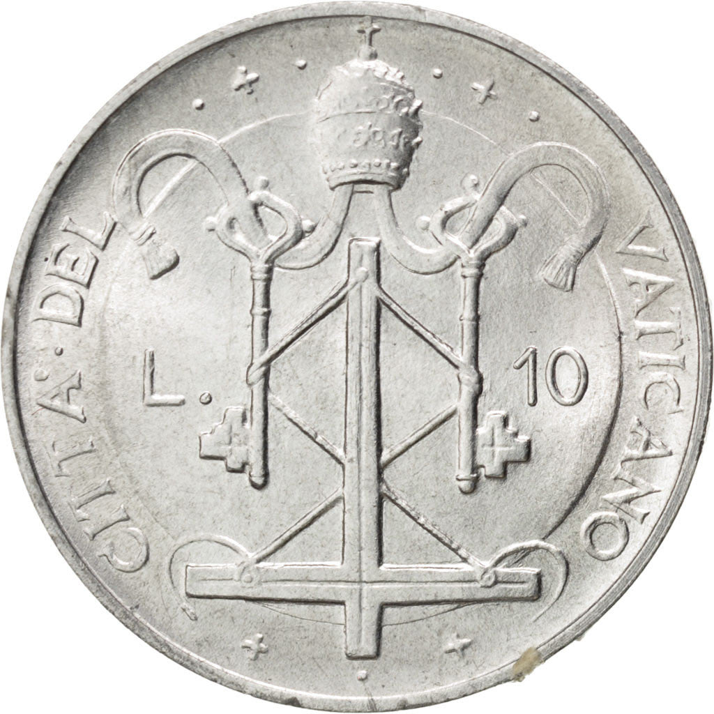 VATICAN CITY, 10 Lire, 1967, KM #95, MS(63), Aluminum, 23, 1.58