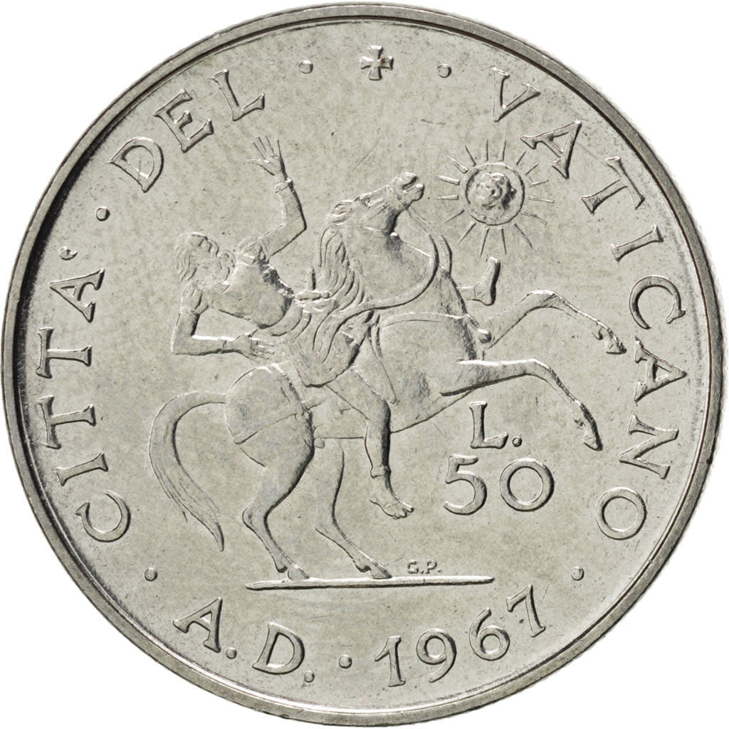 VATICAN CITY, 50 Lire, 1967, KM #97, MS(63), Stainless Steel, 24.8, 6.27