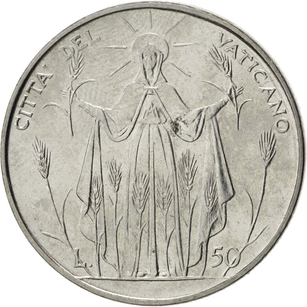 VATICAN CITY, 50 Lire, 1968, KM #105, MS(63), Stainless Steel, 24.8, 6.25