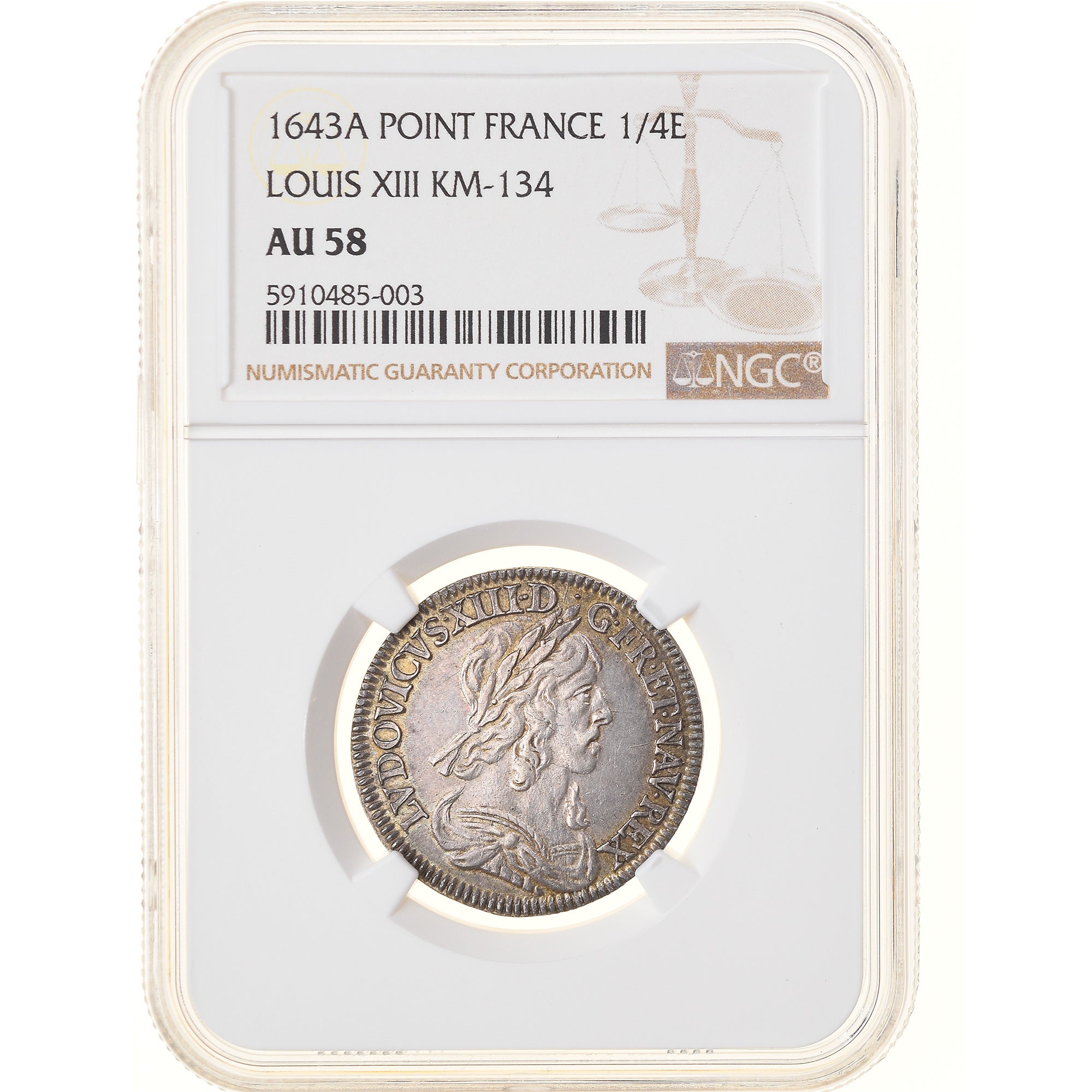 Coin, France, Louis XIII, 1/4 Écu 2e poinçon de Warin, buste drapé et