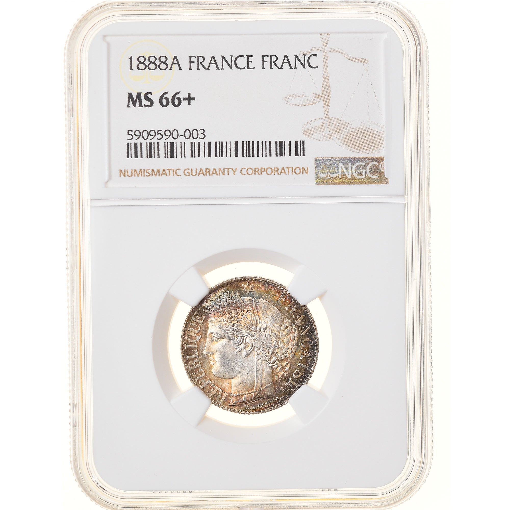 Coin, France, Cérès, Franc, 1888, Paris, NGC, MS66+, MS(65-70), Silver
