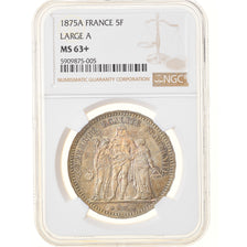 Moneta, Francia, Hercule, 5 Francs, 1875, Paris, NGC, MS63+, SPL, Argento