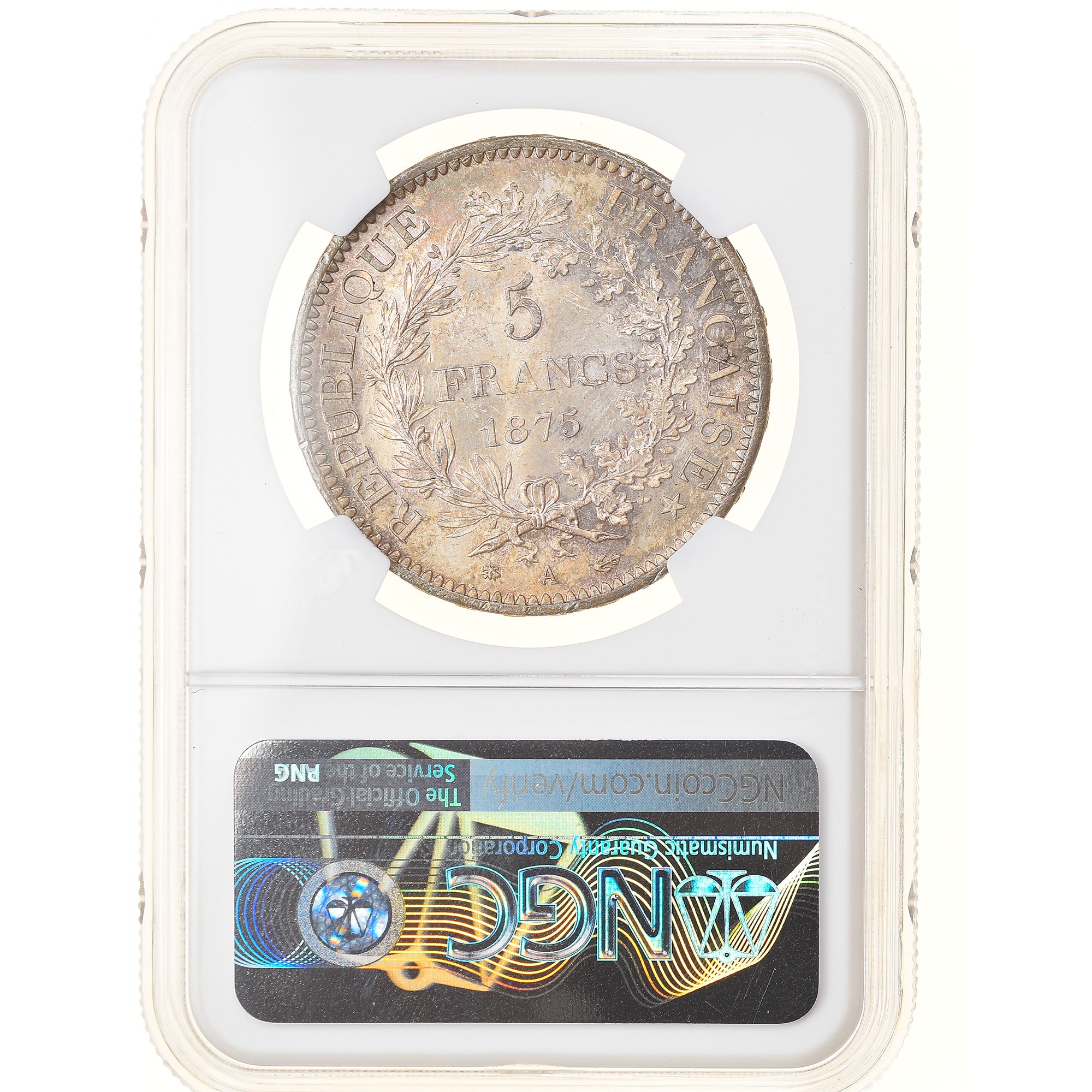 Coin, France, Hercule, 5 Francs, 1875, Paris, NGC, MS63+, MS(63), Silver