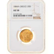 Coin, Greece, George I, 20 Drachmai, 1884, Paris, NGC, AU58, AU(55-58), Gold
