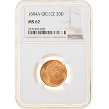 Monnaie, Grèce, George I, 20 Drachmai, 1884, Paris, NGC, MS62, SUP+, Or, KM:56