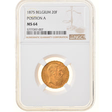 Moneda, Bélgica, Leopold II, 20 Francs, 20 Frank, 1875, NGC, MS64, SC+, Oro