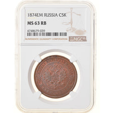 Moneta, Russia, Alexander II, 5 Kopeks, 1874, Ekaterinbourg, NGC, MS63RB, SPL