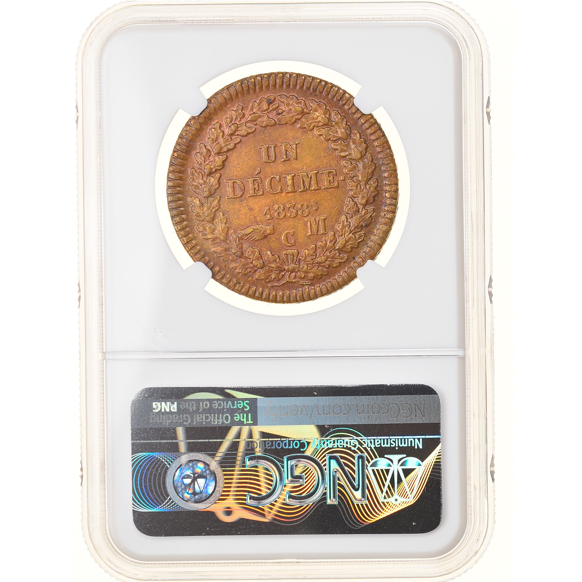 Coin, Monaco, Honore V, Decime, 1838, Monaco, NGC, MS62, MS(60-62), Copper