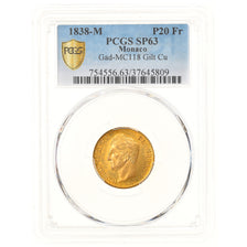 Coin, Monaco, Honore V, 20 Francs, 1838, Monaco, ESSAI, PCGS, SP63, MS(63)