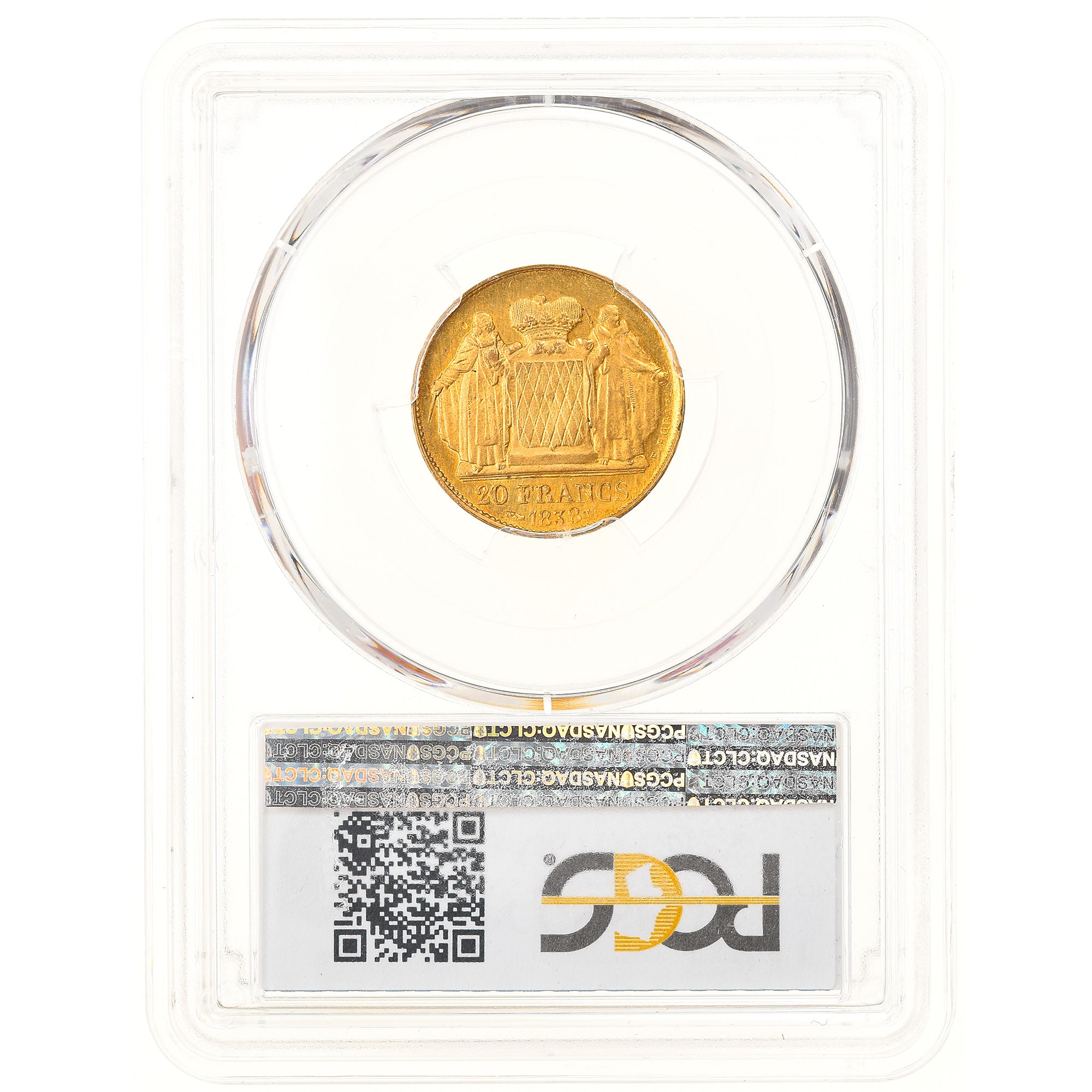 Coin, Monaco, Honore V, 20 Francs, 1838, Monaco, ESSAI, PCGS, SP63, MS(63)