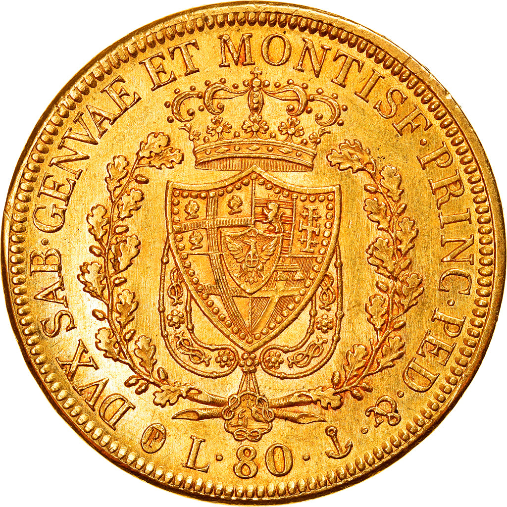 Munten, Italiaanse staten, SARDINIA, Carlo Felice, 80 Lire, 1828, Genoa, PR+