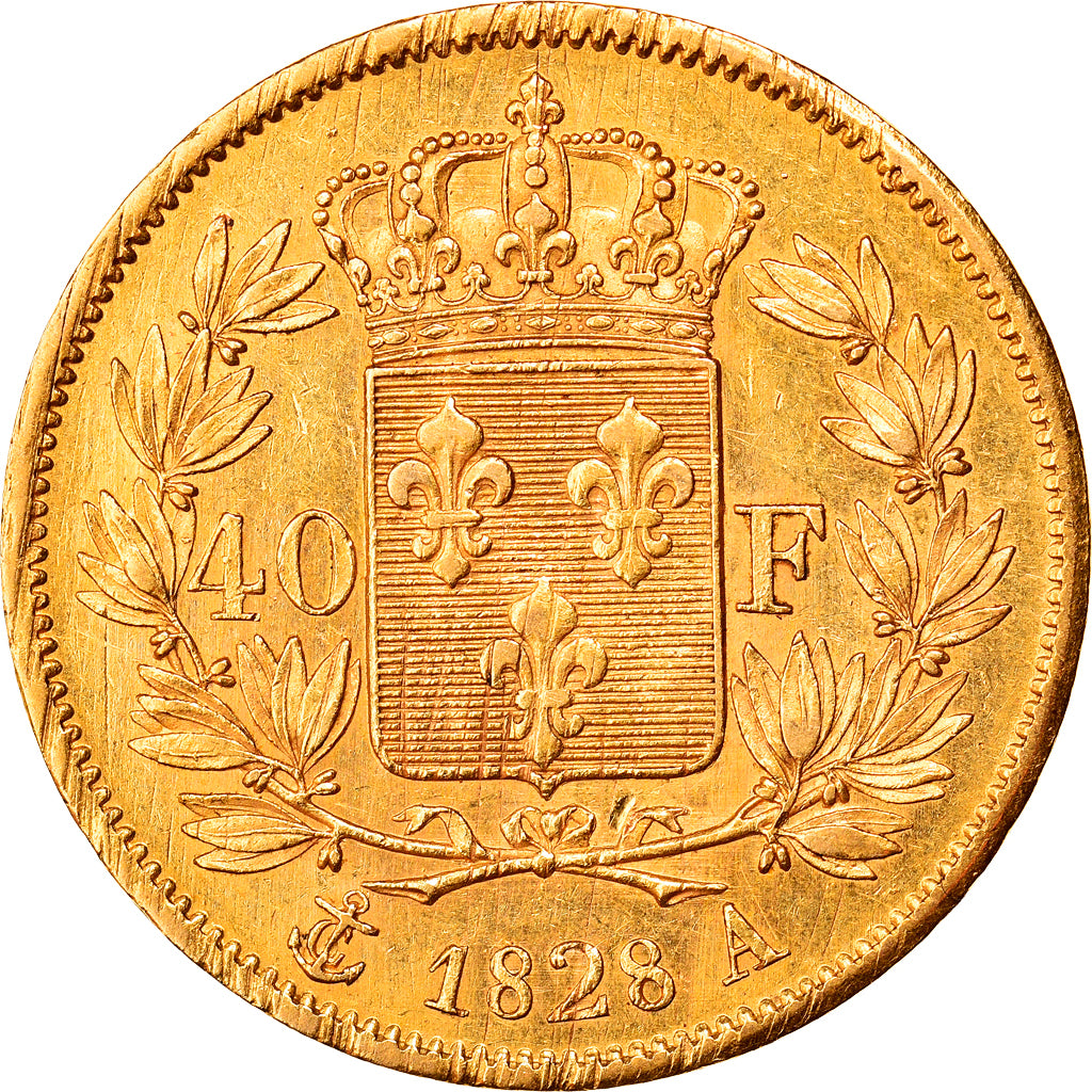 Coin, France, Charles X, 40 Francs, 1828, Paris, AU(50-53), Gold, KM:721.1