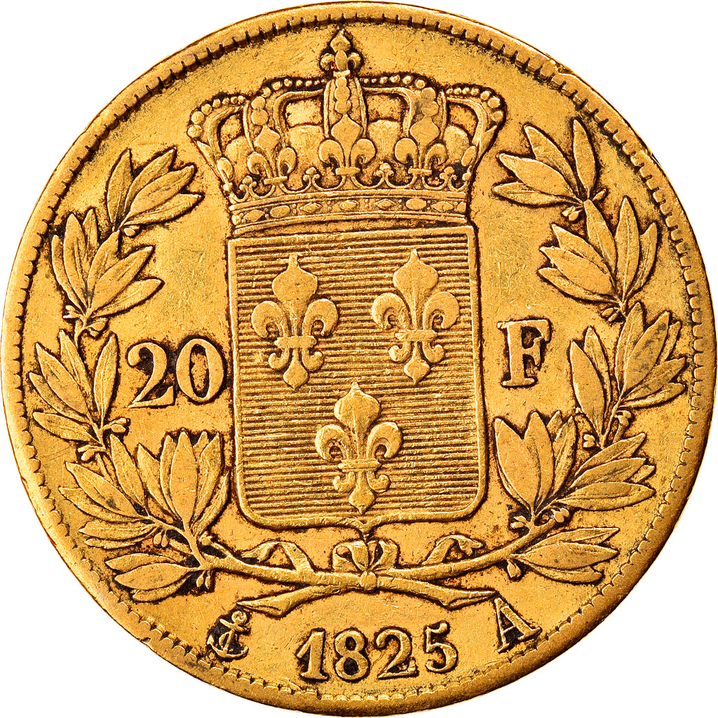 Moneta, Francia, Charles X, 20 Francs, 1825, Paris, BB, Oro, KM:726.1
