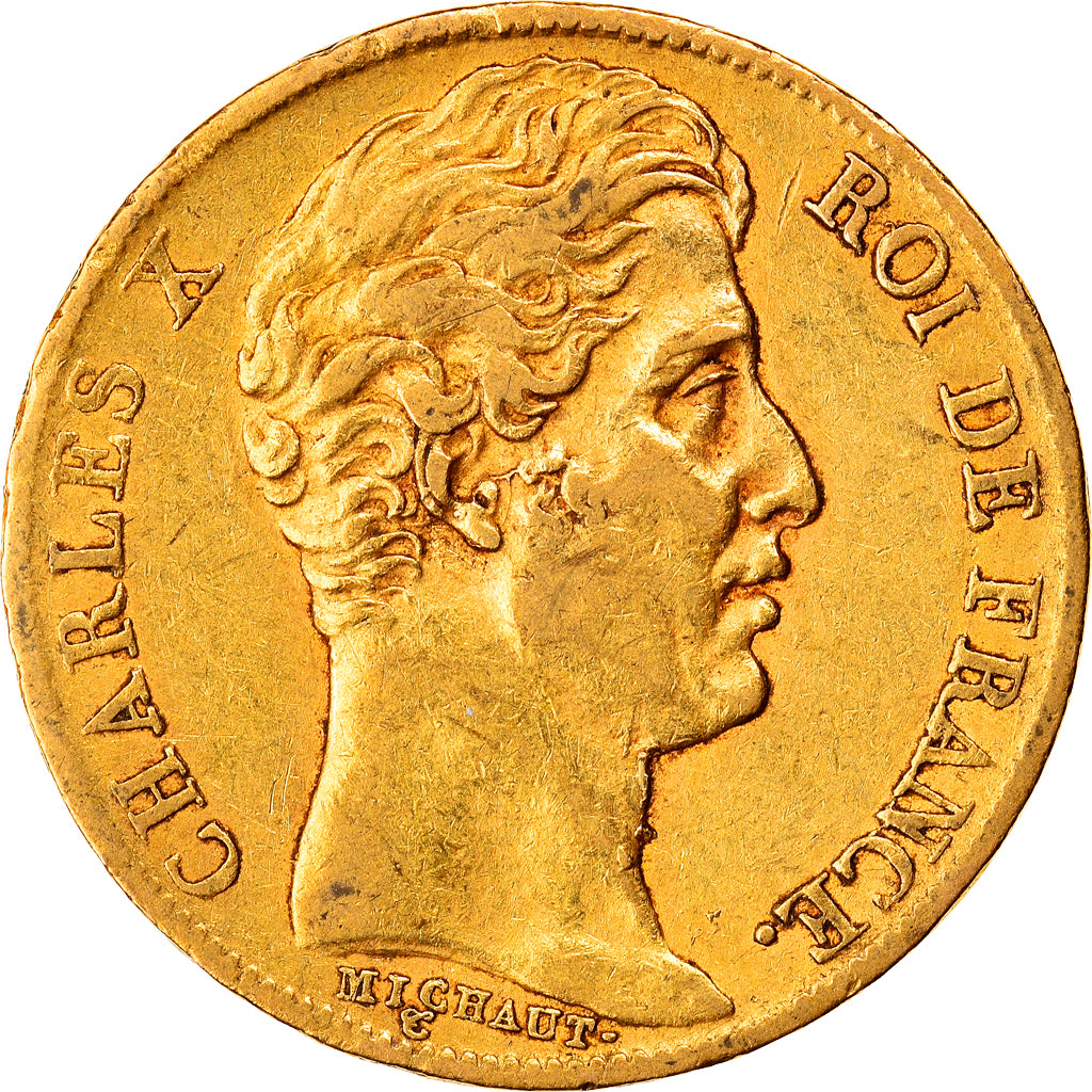 Moneta, Francia, Charles X, 20 Francs, 1825, Paris, BB, Oro, KM:726.1