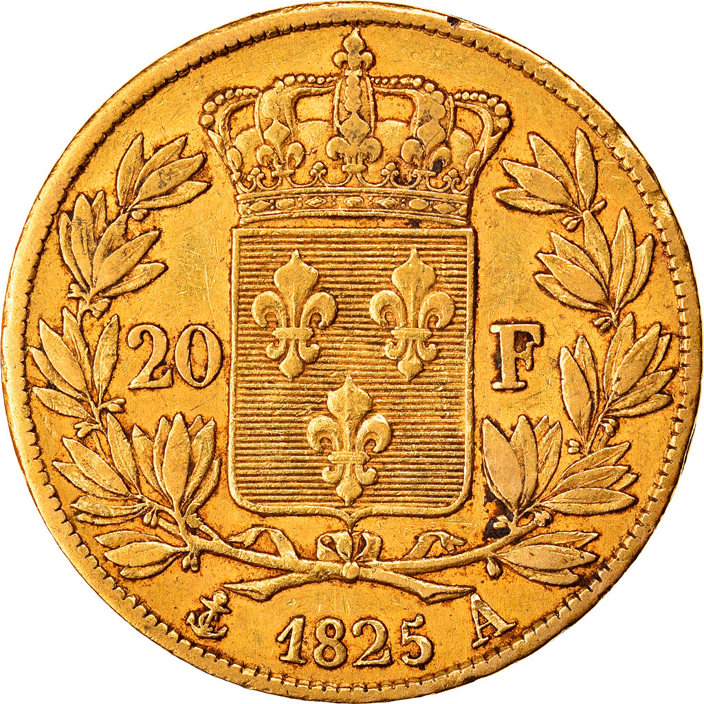 Moneta, Francia, Charles X, 20 Francs, 1825, Paris, BB, Oro, KM:726.1