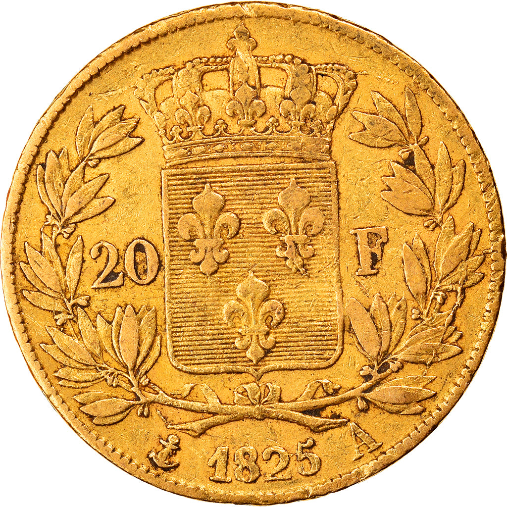 Moneta, Francia, Charles X, 20 Francs, 1825, Paris, BB, Oro, KM:726.1