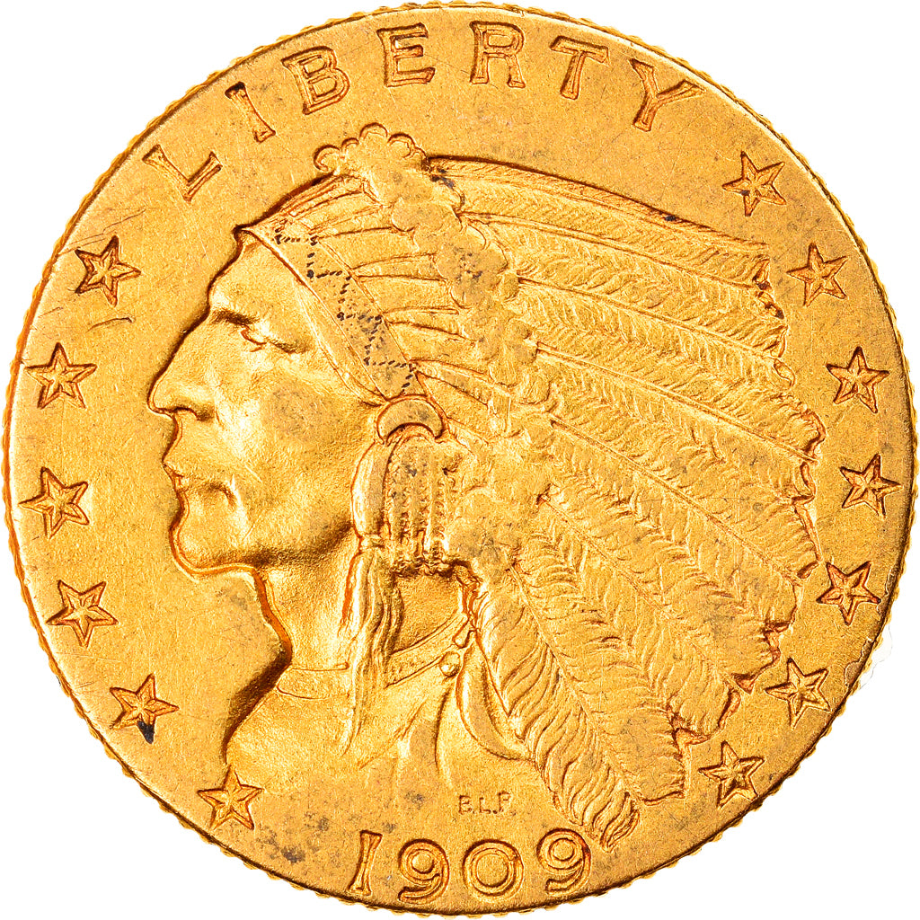 Moneta, USA, Indian Head, $2.50, Quarter Eagle, 1909, U.S. Mint, Philadelphia